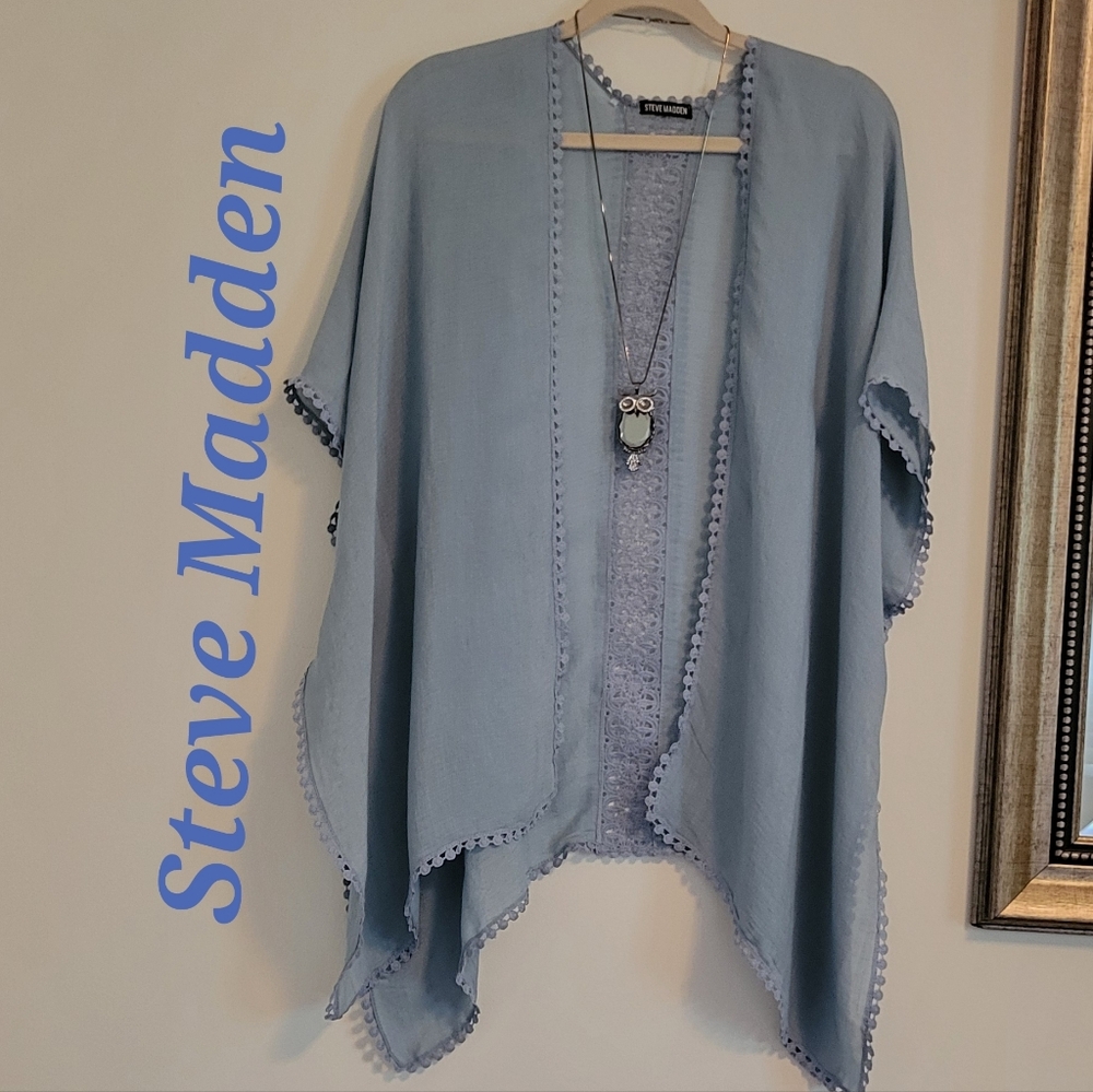 Steve Madden baby blue open shaw duster kimono coverup wrap. O/S